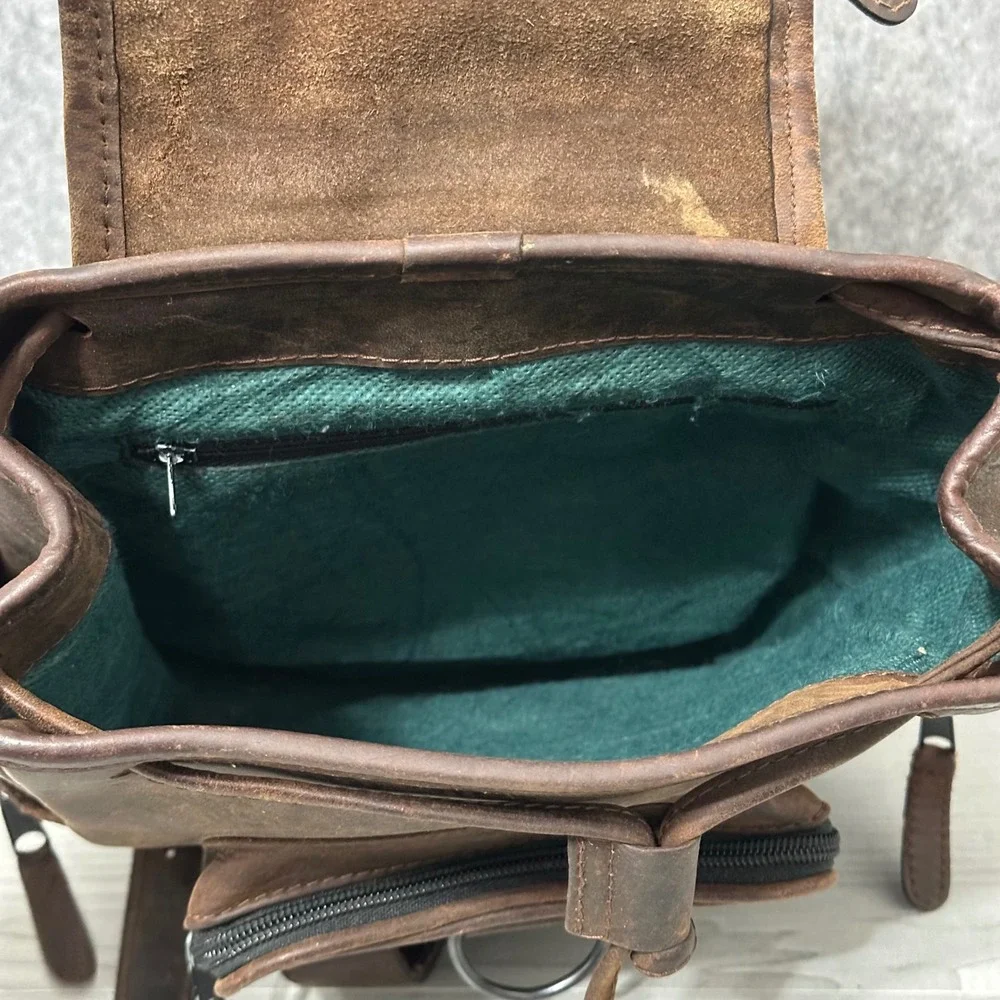 Vintage Tranco Backpack Women Small Brown Leather Multi Pocket Rucksack Bag‎